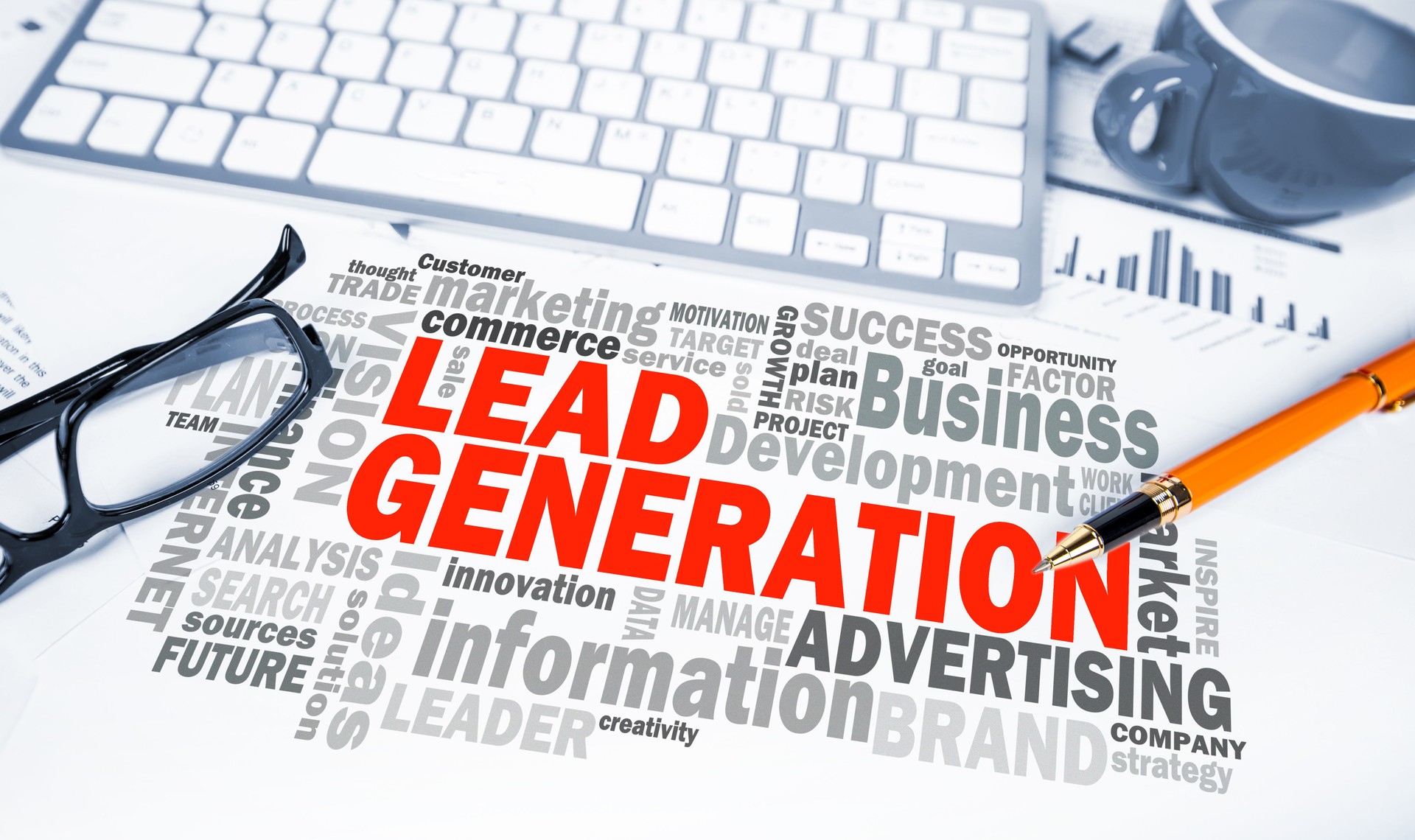 lead generation concept word cloud on office scene